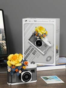 6pcs (0-5 Inches) Camera Simulation Building Block Toy Models, Made Of ABS Plastic, Cute Camera Shaped Blocks With Camera & Flower Patterns, Simple Assembly, Great DIY Gift And Home Decor Accessory - Multicolor - View 10