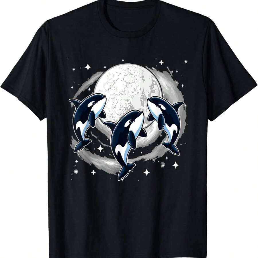 Three Cute Orcas Costume Moon Matching Sea Animal Lover T-Shirt