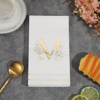 20 件/40 件/60 件/80 件/100 件 2025 新款铝箔字母 M 餐巾，12.99 英寸 X 15.75 英寸 - 婚礼生日花园派对装饰餐巾，适用于餐厅、厨房、咖啡厅装饰