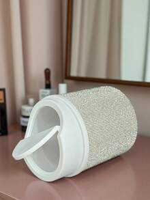 1pc Rhinestone Decorated Desktop Makeup Trash Can, Rotating Lid Desk Organizer Suitable For Vanity, Bedroom, Office, Shines In Sunlight Bag, Room Decor, Bags, Makeup Bag, Vanity, Travel, Make Up Bag, Organizer, Storage, Travel Essential, Makeup Organizer, Makeup Bags, Toiletry Bag, Desk Organiser, Cosmetic Bag, Makeup Pouch, Make Up Organizer, Vanity Accessories, Make Up Pouch, Make Up Bags, Jewellery Box, Pouch, Makeup Brush Holder, Brush Holder, Perfume Organiser, Pouch Bag, Gifts For Women, Christmas Gifts, Gift Ideas For Women - White - View 5