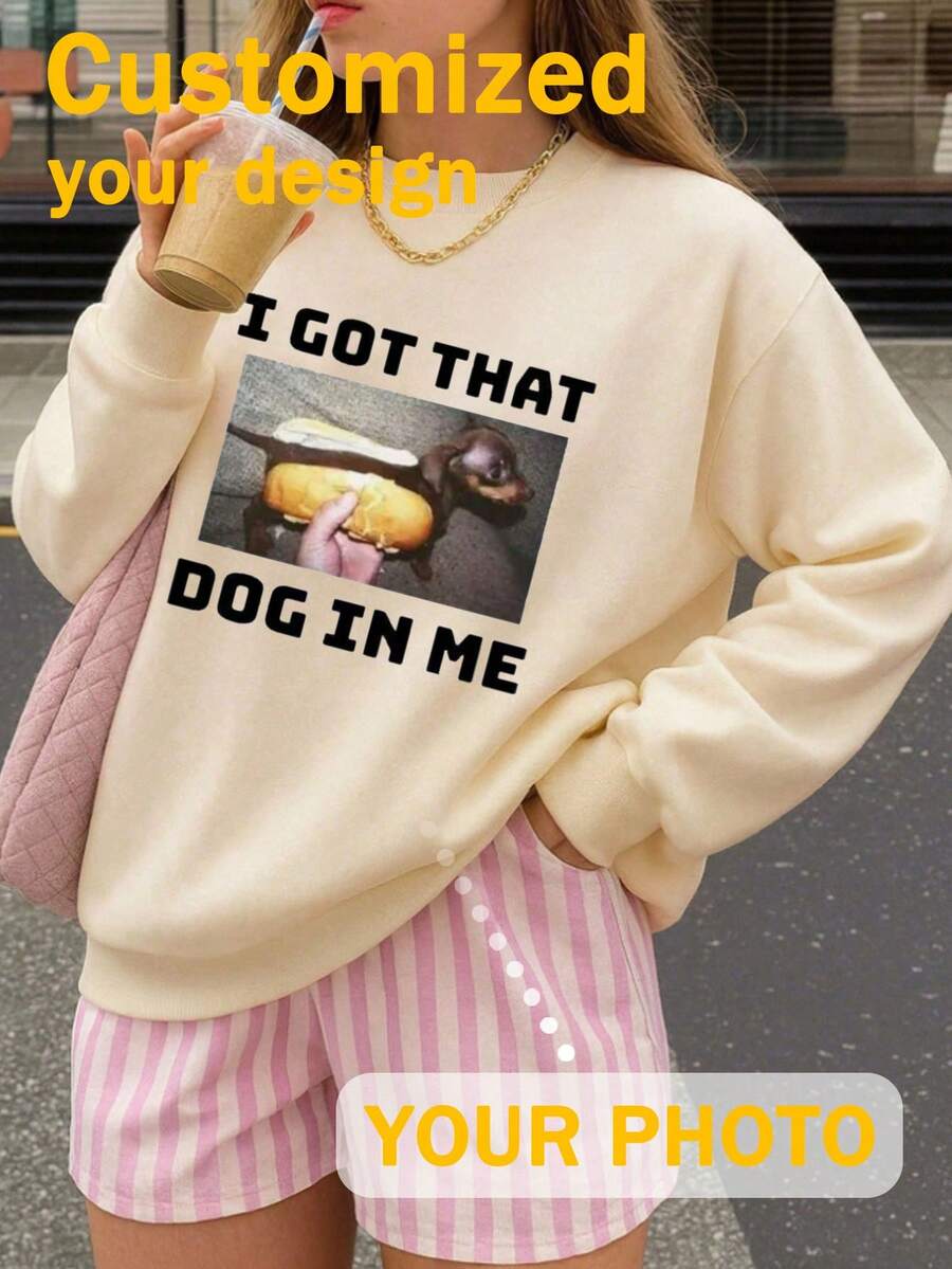 1 hanorac sport cu guler rotund pentru femei, cu grafică amuzantă de câine, top casual la modă de zi cu zi, potrivit pentru toamnă/iarnă, design personalizabil/fotografie, cadou excelent pentru prietenă și familie