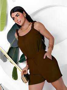 Women's Shorts And Tank Top Set - Coffee Brown - View 3