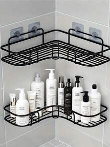 1pc Bathroom Corner Shelf, No Punch Corner Shelf, Bathroom Shelf, No Drilling Metal Storage Rack For Bathroom, Kitchen And Dormitory, Space Saving, Outdoor Storage Cabinet Rack, No Punch Triangle Storage Rack Bathroom Accessories Rack, Wall Mounted Toilet Storage Cabinet, Shampoo, Lotion, Cosmetics Storage Rack, Bathroom Accessories