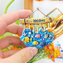 1 件树脂夏威夷马尔代夫檀香山欧胡岛威基基海滩冰箱贴，旅行纪念品家居装饰冰箱贴，送给朋友的创意礼物