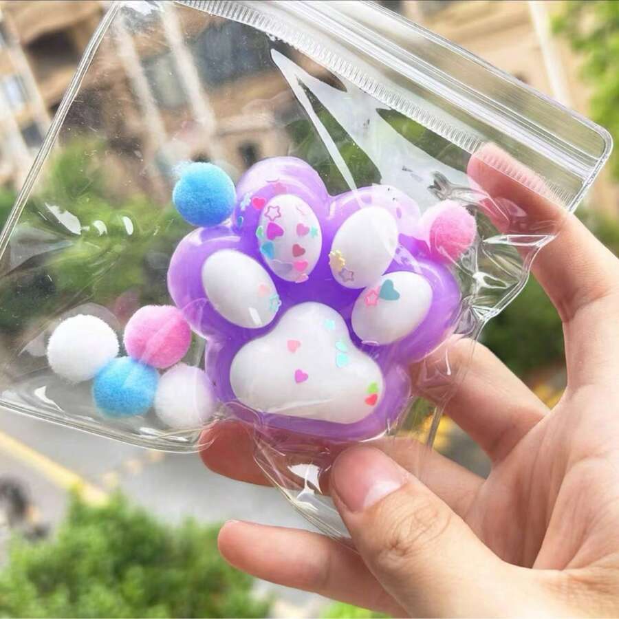 Brinquedos Squishy de Aperto Pata de Gato Kawaii Soft Squeeze com Bola para Alívio de Estresse e Presentes - Roxo - Visão 1