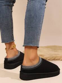 女士低帮室内舒适拖鞋冬季保暖鞋 - 黑色 - 查看 5