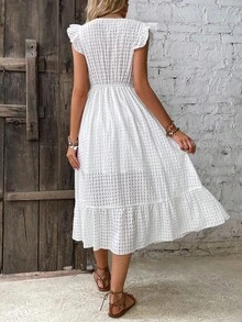 Long Beach Dress With Wrap Hem And Ruffle, Vacation Outfit For Women - White - View 4