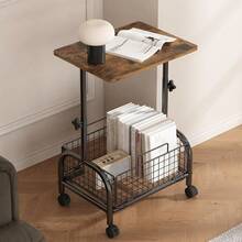 Mesa Auxiliar Sala con Ruedas, Mesa Lateral Plegable Pequeña para Sala, Mesa para Cama y Sofá Altura Ajustable, Carrito Organizador con Cestas Mesa de Café Chica Moderna Recamara, 1 Pieza - 1 - Ver 9