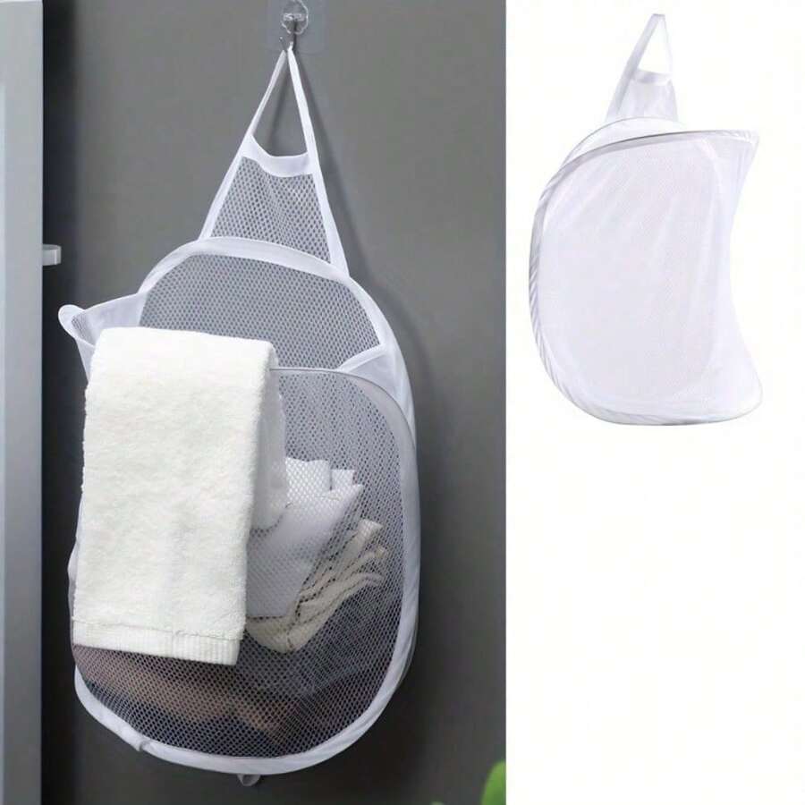 Foldable Hanging Laundry Basket - Collapsible Wall Mount Hamper Bag For Bathroom, Bedroom & Closet, Space Saving & Rental Friendly