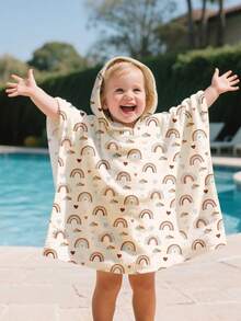 1 件儿童浴巾沙滩巾速干超吸水连帽毛巾浴袍适合女童儿童，非常适合 1-3 岁儿童居家、沐浴和海滩使用