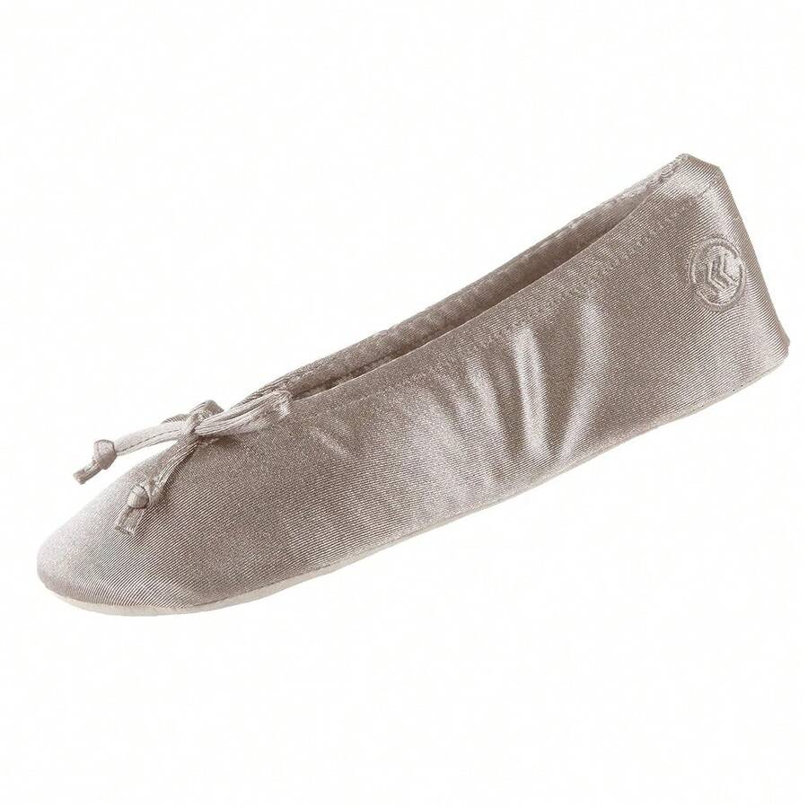 Isotoner Women's Satin Ballerina Slippers With Soft Tie Bow And Suede Sole - 沙坑 - 查看 1