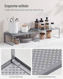 SONGMICS Especiero, Estante para Especias, Organizador para Armarios, Apilable, Ampliable, Juego de 2 Estantes Metálicos, Plata MKCS401G01 - Tinta negra - Ver 4