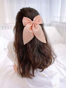 6pcs/Set Girls/Teens Rhinestone Bow Asymmetrical Textured Fabric Hair Clips, Pink/Red/Black, Daily Use Hair Accessories - Multicolor - View 5