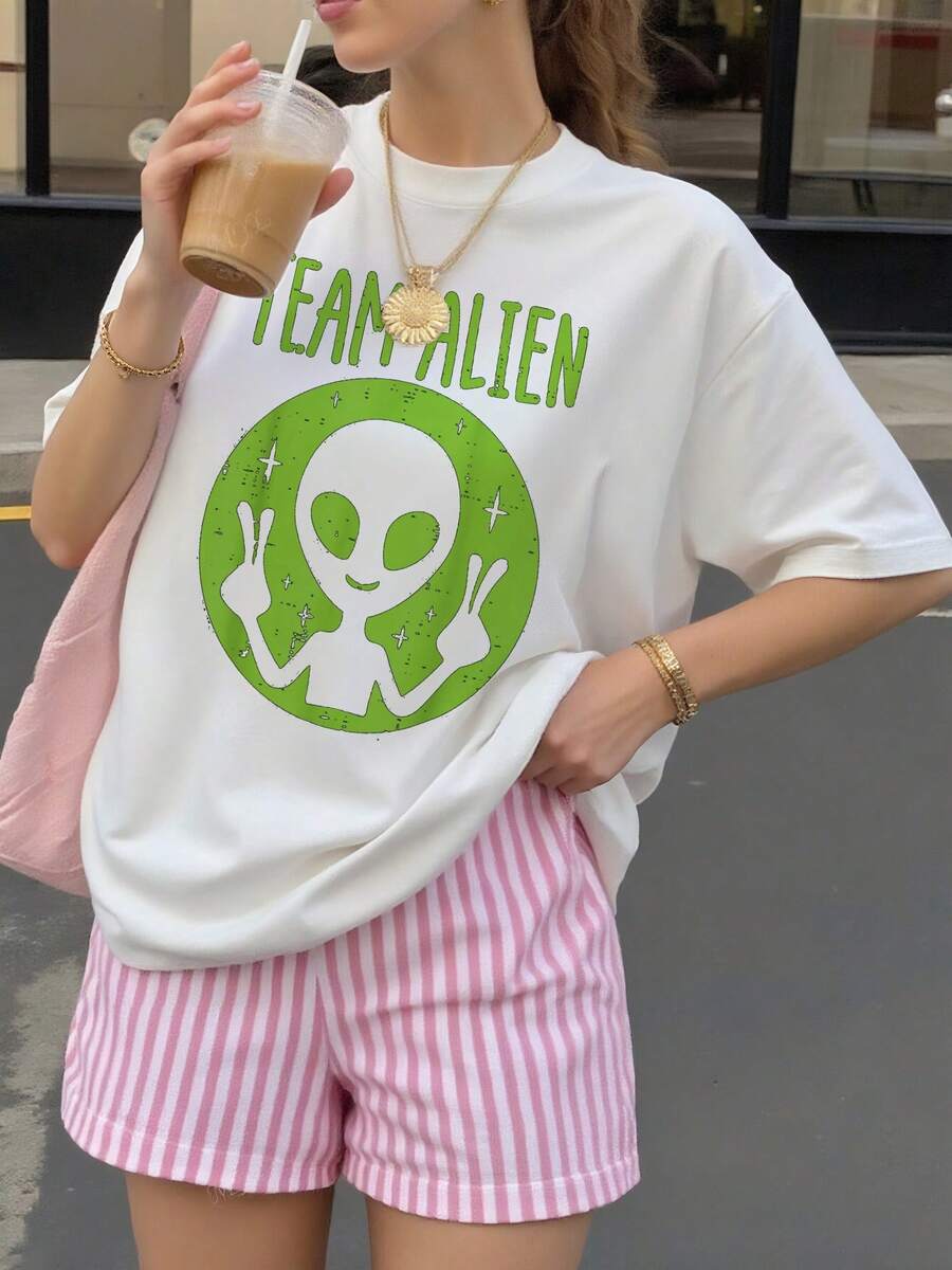 Team-Alien-Peace-Funny-Ufo-Space-Women-Kid-Youth-Toddler--T-Shirt - trắng - Xem 1