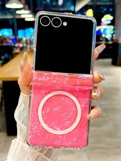 奢华闪光激光极光贝壳图案磁吸无线充电壳兼容三星 Z Flip6 7 Z Flip 5 4 保险杠防震保护套