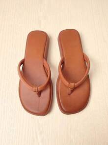 Women's Lightweight Padded Flip-Flop Sandal With A Comfortable Strap And A Super Soft Flat For Everyday Wear And Leisure. Holidays, Elegant, Basic, Casual, Bohemian, Beach, Fabric, Party, School, Holiday, Home, Outdoors - 焦糖色/金色 - 查看 1