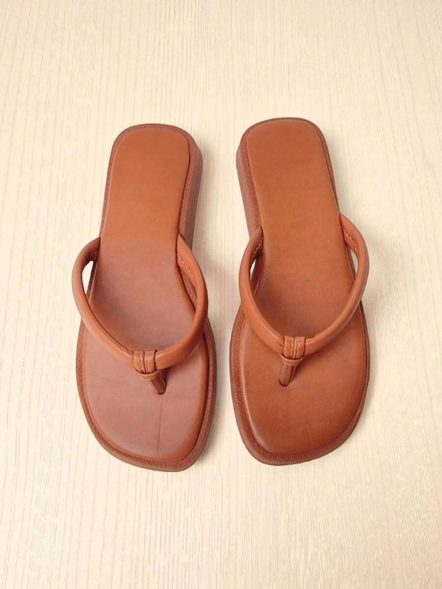 Women's Lightweight Padded Flip-Flop Sandal With A Comfortable Strap And A Super Soft Flat For Everyday Wear And Leisure. Holidays, Elegant, Basic, Casual, Bohemian, Beach, Fabric, Party, School, Holiday, Home, Outdoors - 焦糖色/金色 - 查看 1