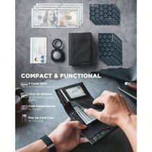 - Airtag Cartera para Hombre RFID Bloqueo Tarjetero para Caballero, regalos billeteras de hombres con llavero dia del padre porta minimalista Wallet negro - Negro + Minimalista - Ver 3