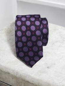 Luxury Men's Skinny Ties Polyester Silk Solid Polka Dot Striped Check Skinny Jacquard Groomsman Tie - 玫紅色 - 查看 1