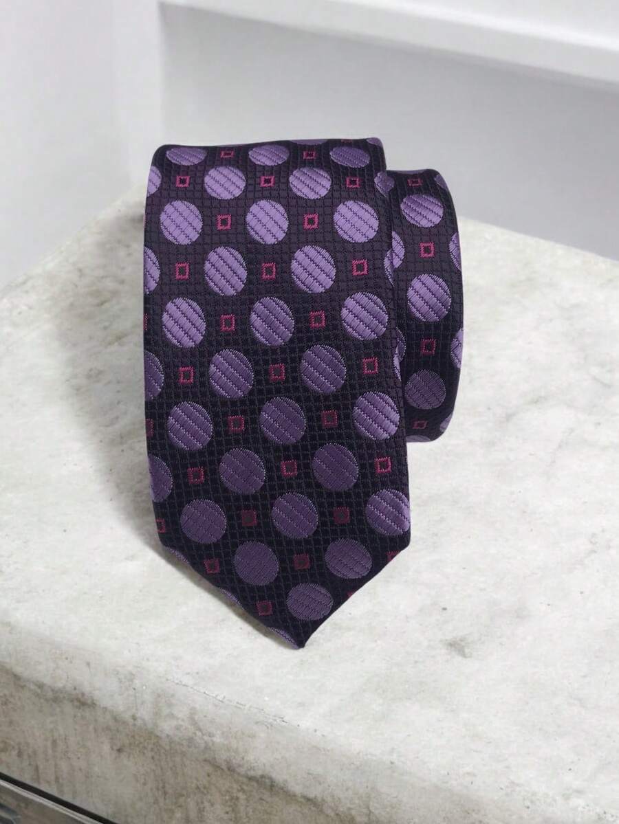 Luxury Men's Skinny Ties Polyester Silk Solid Polka Dot Striped Check Skinny Jacquard Groomsman Tie - 玫紅色 - 查看 1