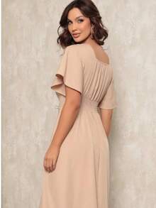 Women's Short Sleeve Princess Elegant Midi Dress - Bege - 查看 3
