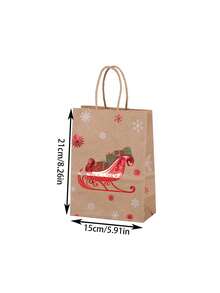 24个/6个圣诞礼品袋，圣诞老人、圣诞树印花牛皮纸袋，礼品包装袋，派对装饰手提袋，圣诞装饰品，圣诞派对用品，礼品袋，手提袋，包装袋。印有圣诞老人、圣诞树、雪人、驯鹿、圣诞铃铛、圣诞雪橇等图案。适用于礼品包装、购物包装。圣诞节。 - 彩色 - 查看 8