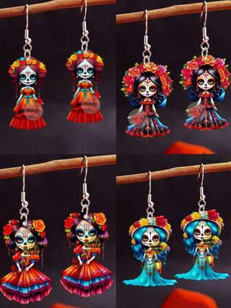 1 Pair Of Halloween Acrylic Ghost Bride Earrings Perfect Choice For Halloween, Christmas, And Day Of The Dead Earrings For Girls