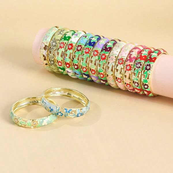 1 pieza Nuevo brazalete de estilo bohemio de moda con esmalte de flor enchapado en oro, adecuado para joyería de mujeres y niñas