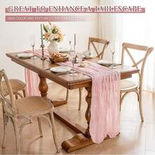 10ft Solid Color Pleated Bohemian Style Cheese Cloth Table Runner, Gray-Pink, 1pc - وردي - مشاهدة 9
