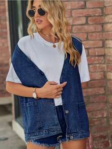 Plus Size Women's Casual Vintage Denim Vest, Versatile Style, Suitable For All Seasons
