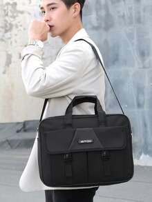 1件装多隔层男士大容量手提包公文包/单肩包/斜挎包，黑色经典笔记本电脑包，通勤办公用品随身包，男士配饰，父亲节礼物，返校季、宿舍、大学用品