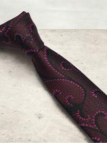 Luxury Men's Skinny Ties Polyester Silk Solid Polka Dot Striped Check Skinny Jacquard Groomsman Tie - 深粉 - 查看 4
