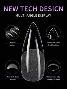 120/504片长水滴形软胶美甲贴片，透明哑光全覆盖美甲延长片，预成型亚克力假指甲，DIY美甲产品 - 無色 - 查看 4