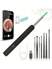 1296P HD Camera Ear Cleaner, 8-In-1 Multifunctional Ear Wax Removal Tool With 5 Replacement Ear Tips, Wireless WiFi Ear Scope With 6 LED Lights, IP67 Waterproof, Rechargeable Ear Wax Removal Kit