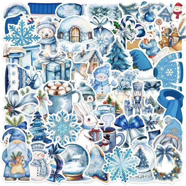 50 Blue Winter Stickers, Notebook, Phone Case, Diary, Window, Skateboard, Suitcase, Refrigerator, Decorative Stickers, Christmas Gifts
