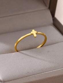 Cross Embellished Cuff Ring CFWE - 黃金 - 查看 2