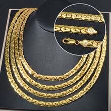 750 Italy 14k Copper Plated Gold Geometric Splicing 7mm Cuban Necklace Hip Hop Street Style Couple Fashion Jewelry Suitable For Men Women Daily Party Stage Music Festival Wear - 金黃色 - 查看 2