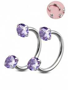 2Pcs Of C Type Zirconia Set Nose Rings Lip Rings Horseshoe Rings Nose Septum Earrings 16G Stainless Steel Pierced Jewelry Suitable For Daily Wear