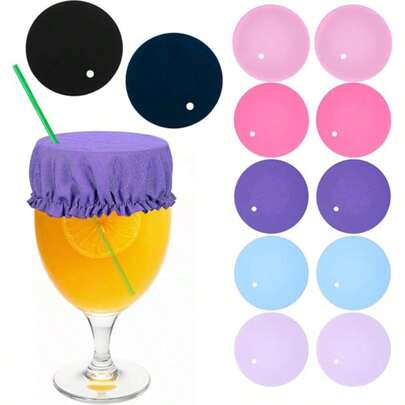 6/5/3PCS Universal Drink Cover Scrunchie – Women's Drink Protectors With Straw Holes Drug-Proof Reusable Drink Lids Drink Cap,Washable Elastic Drink Protector With Straw Hole, Polyester/Elastane Band For Cups & Glasses ,For Nightclubs Party ,Women Drink Spiking Prevention