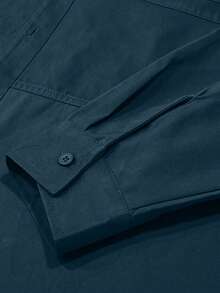 Áo sơ mi cotton thường ngày cho nam, màu trơn, thoải mái, nhiều túi, phong cách cổ điển, thích hợp mặc hàng ngày, xuân/thu, áo dài tay - Màu xanh hải quân - Xem 9