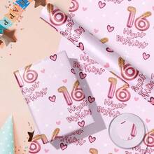 16th Wrapping Paper Birthday Girl, Sweet Hearts And Pink Number 16 Balloons Happy Birthday Design, 16 Years Old, Mini Roll, 17 Inches X 16.4 Feet, Perfect For Girls' Party Gifts - Tuổi 16 - Xem 3