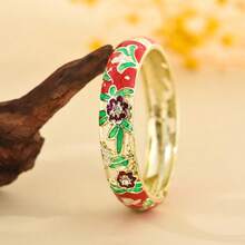 1 pieza Nuevo brazalete de estilo bohemio de moda con esmalte de flor enchapado en oro, adecuado para joyería de mujeres y niñas