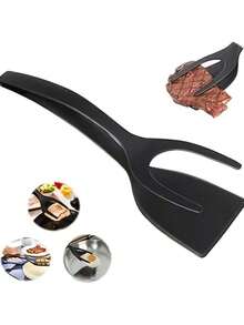 1/2 件鸡蛋翻转铲，二合一手柄和翻转钳，适用于厨房使用，煎饼、鱼、法式吐司、煎蛋卷制作，多用途不粘烹饪工具，圣诞节