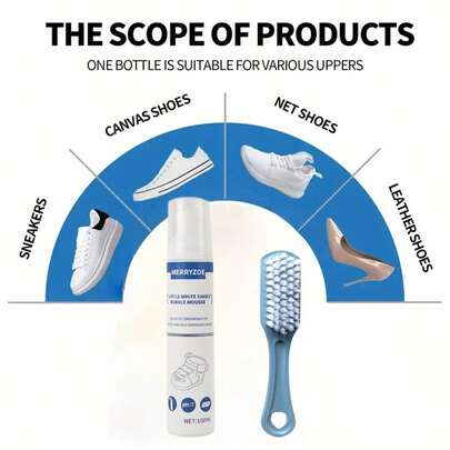 1 件，100 毫升便携式运动鞋清洁液，泡沫型干洗剂，用于去除白色鞋子上的污垢和发黄，厨房，浴室，家居，家居用品