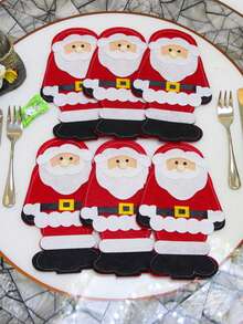 Set de 3 cuțite și furculițe de Crăciun, geantă pentru cuțite și furculițe de Crăciun, set de tacâmuri Moș Crăciun, accesorii pentru decorarea mesei de Crăciun, geantă de depozitare pentru cuțite și furculițe din fetru, desene animate pentru decorațiuni de Crăciun, ideal pentru decorațiuni de Crăciun, decor de cameră de iarnă
