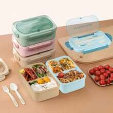 Recipiente para alimentos versátil de 1 pieza con múltiples compartimentos, apto para microondas, con excelente conservación de la frescura, ideal para la preparación de comidas de estudiantes y comidas para llevar. - Verde - Ver 5