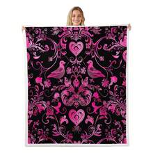 Love Birds Throw Blanket,Couple Lover Blankets For Woman Adult Men Room Decor,Pink Purple Damask Floral Print  Blanket Valentine's Day Retro  Blanket,For Chair/Sofa,90"*90"Designer Collaboration Flannel Throw - Avant-Garde Print On Organic Brushed , Gallery-Warmth For Loft Apartments & Creative Spaces