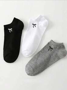 1/15/30双装女士薄款透气舒适防臭短袜，蝴蝶结设计，休闲纯色，适合夏季、春季、秋季、冬季，圣诞礼物 - 彩色 - 查看 2