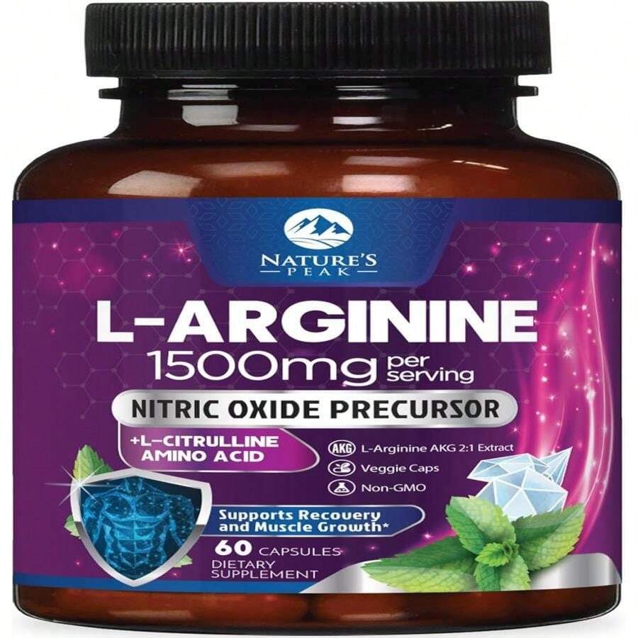 L-Arginine 1000mg Supplement - Heart Health Support - Premium Muscle Supporting Nitric Oxide Precursor Booster For Extra Strength - Gluten Free, Amino Acid Energy Blend For Men &Amp; Women - 60 Capsules - Flavor NameA - 查看 1