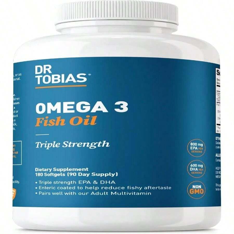 Dr Tobias Omega 3 Fish Oil, 2000mg Triple Strength With 800mg EPA 600mg DHA Per Serving, Fish Oil Omega 3 Supplements For Heart, Brain &Amp; Immune Support, 90 Softgels, 45 Servings - Flavor NameC - 查看 1
